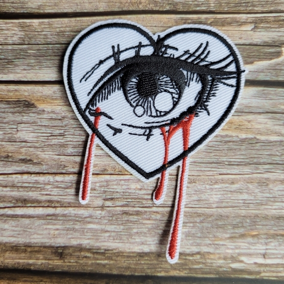 Vintage Accessories - Emo Crying Blood Eye Heart 90s Y2k Embroidered Iron on Patch